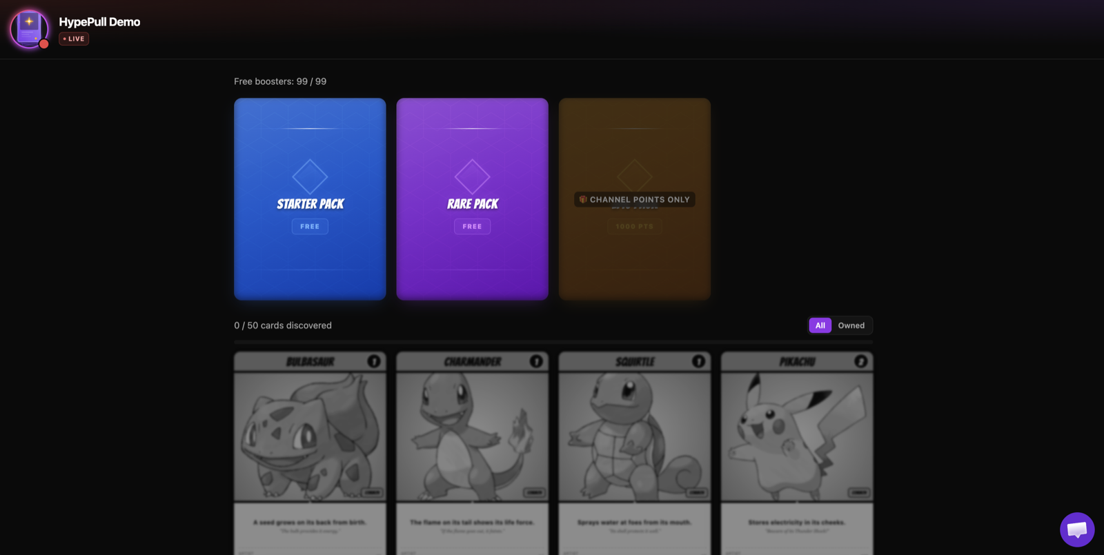 The viewer page showing free boosters and the counter