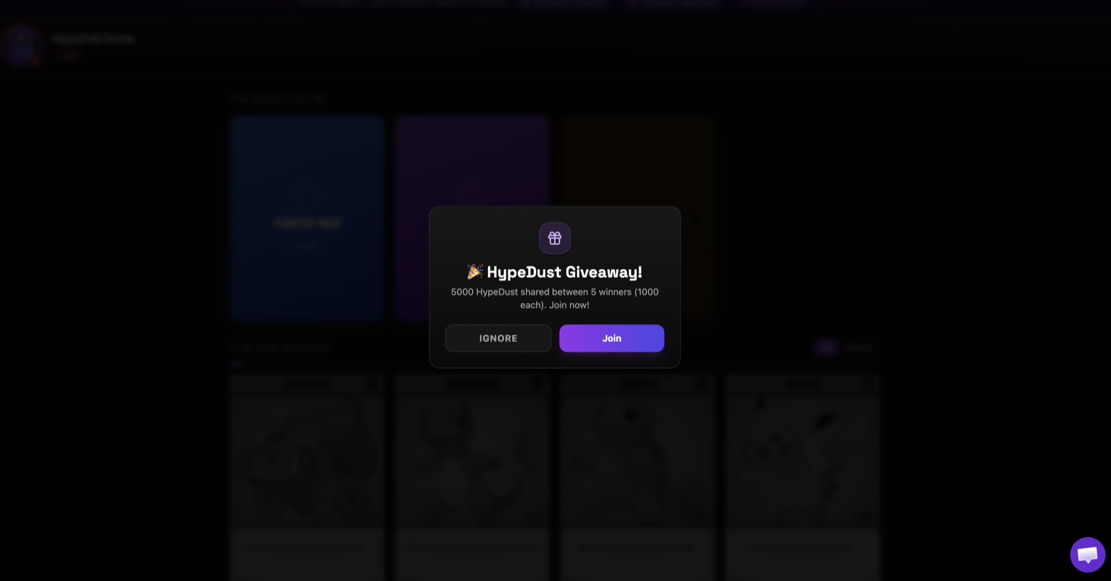 A HypeDust giveaway window